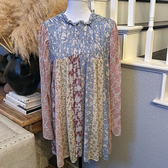 Free People Merrie Mix Print Tunic Long Sleeve Top Size Small - Picture 2 of 8